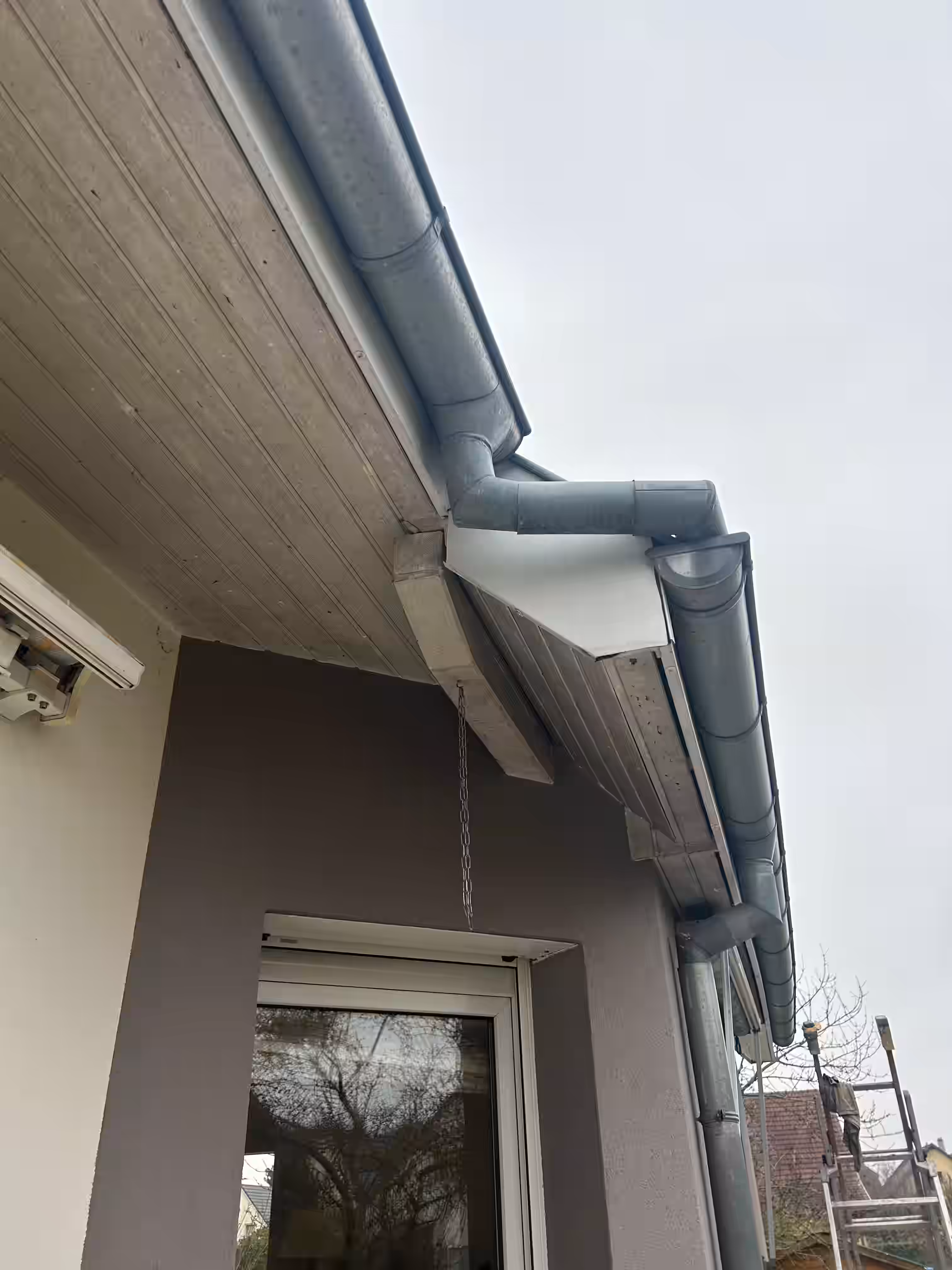Façade encrassée et verdie avant ravalement